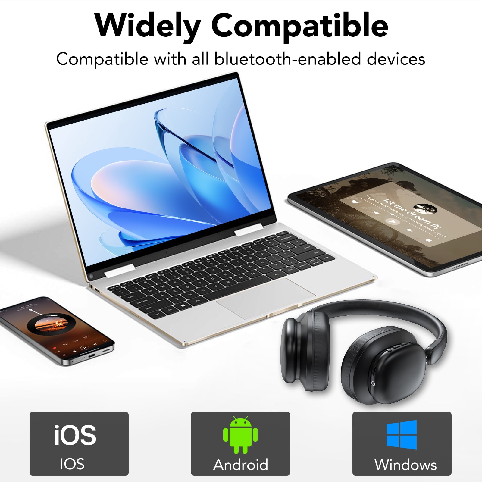 Wireless Headphone Bluetooth 5.4, 40H Playtime with 3EQ Modes, Bass Boosted 85%, Bluetooth Headphone Over Ear Wireless/Wired, ENC Clear Call, Foldable Over Ear Headphone for Travel/Office/PC Black