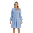 thumbnail image 3 of Monfince Women's V Neck Long Sleeve Shirt Dress A-line Swing Casual Summer Dress for Cocktail Wedding Party, Blue, US 14, 3 of 5