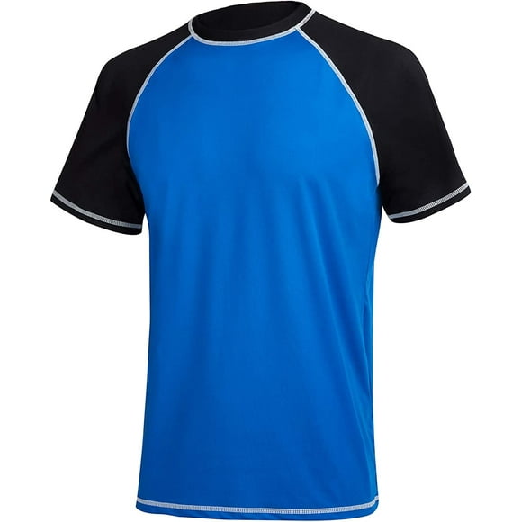 Haut de Bain à Séchage Rapide à Manches Courtes pour Homme, Surf, Protection Solaire UV, Maillot de Bain (Bleu Noir) L