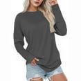 thumbnail image 2 of Feancey Long Sleeve Soft Tees for Women Solid Casual Loose Tunic Tops Comfy Crewneck Basic Tee Trendy Office Work Blouse Spring Blouse Dark Gray M, 2 of 7