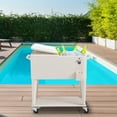 thumbnail image 3 of 80Qt All-In-One Cooler Cart With Bottle Opener, Lower Storage Shelf and Cap Catcher, Outdoor Party Rolling Cooler With Lockable Wheels For Pool Side, Patio, Balcony, White(34.25 x 15.16 x 35.83)", 3 of 9