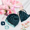 thumbnail image 3 of Silk Satin Bonnet Double Layer Reversible Hair Bonnet Elastic Sleep Cap with 2 Scrunchies & 1 Satin Bag Green, 3 of 11