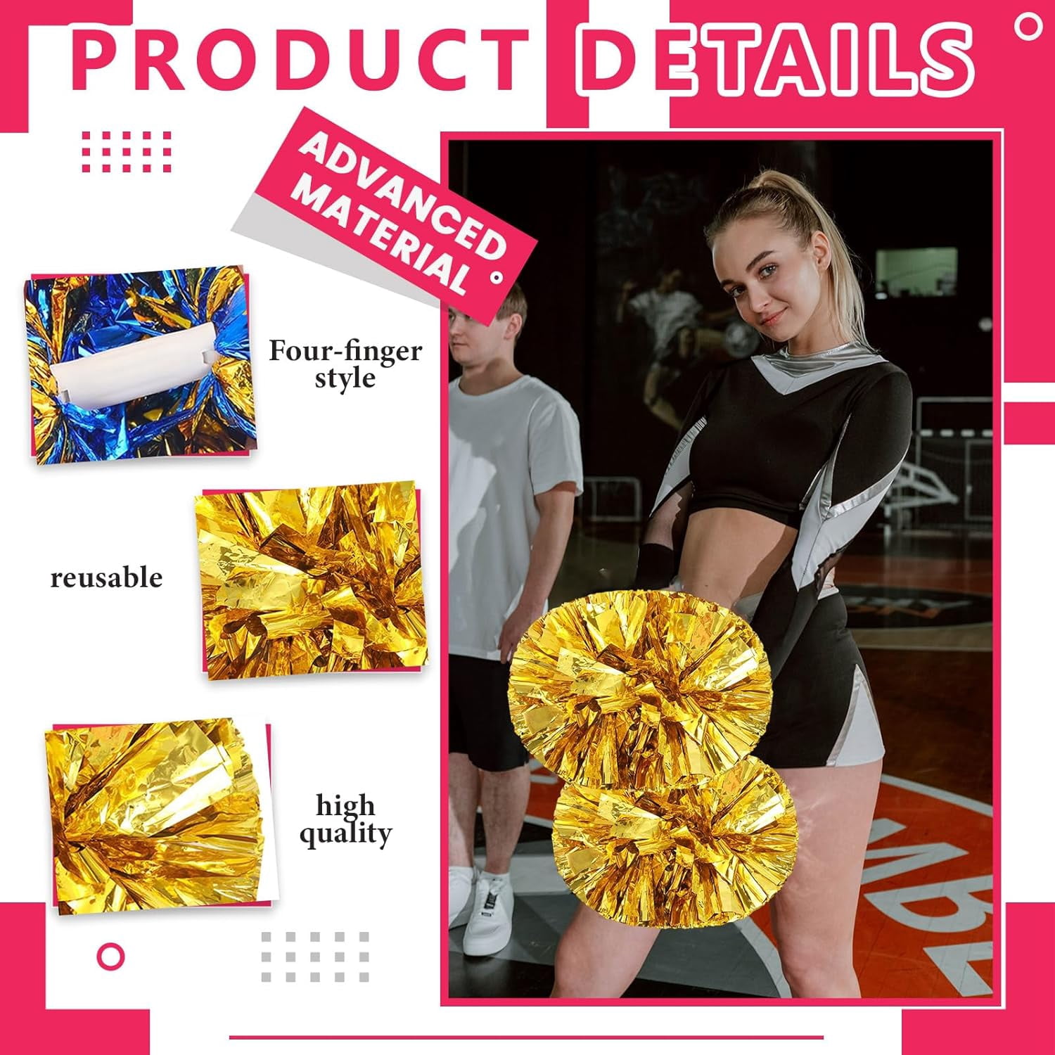 20 PCS pom poms Cheerleading,13.8inch for Sports Teams, Dance Training, and Party Celebrations with Handle