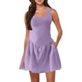 thumbnail image 2 of Offres de Liquidation d'Automne! Robes pour Femmes, Robe Décontractée pour Femmes avec Poches Summer Robe Couleur Unie Col en V Mini Robes, Violet, P, 2 of 9