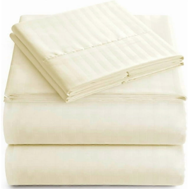Striped Bed Sheet Set 1800 Luxury Soft Microfiber Deep Pocket 3-Piece Bedding Set - Wrinkle, Stain, Fade Resistant - Light Beige Twin