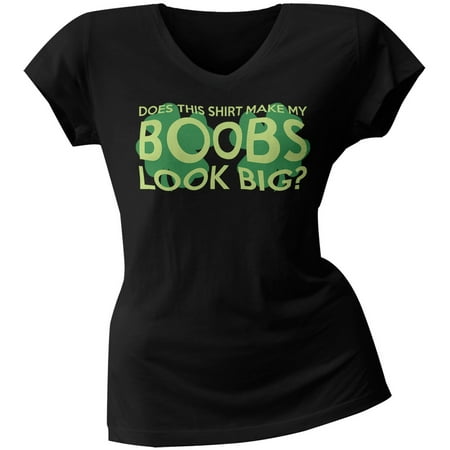 St. Patricks Day Big Irish Boobs Funny Black Juniors V-Neck T-Shirt