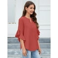 thumbnail image 5 of Chiclily Women Dressy Tops Summer Casual V-Neck Blouse Flowy 3/4 Ruffle Sleeve Top for Women, US Size XL in Coral, 5 of 7
