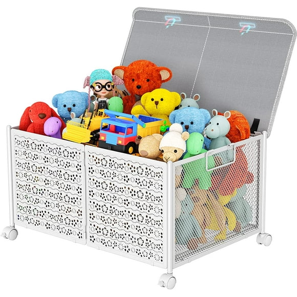 Toy Box Storage, Toy Chest Organizers and Storage Bins, Large, for Boys Girls, 70L Organizer with Wheels, Collapsible Metal Kids Toy