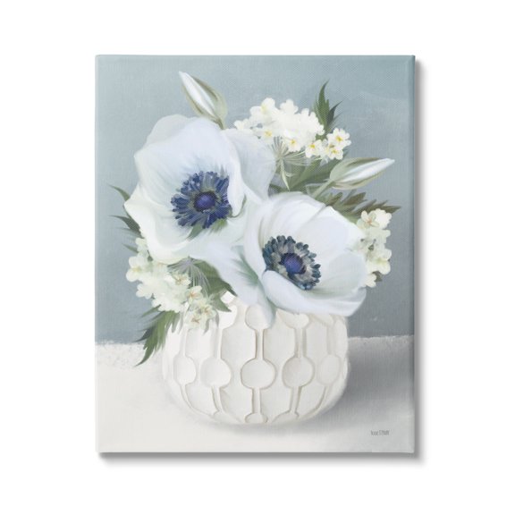 Stupell Industries White Poppies Small Orchids Flower Geometric Vase,36 x 48, Design by House Fenway
