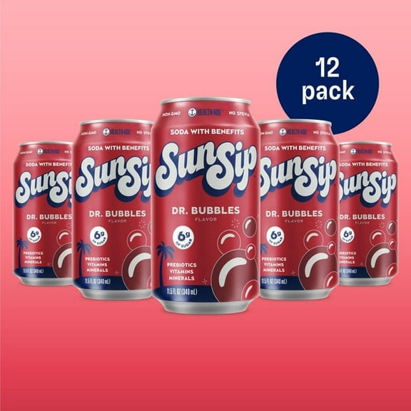 SunSip Dr. Bubbles Prebiotic Soda, 11.5 oz, 12 Pack Cans