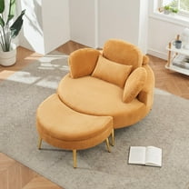 Small sofa with Ottoman,Corduroy Upholstered Accent Chair with Half Moon Storage Ottoman for Living Room,Bedroom,Yellow
