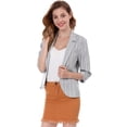 thumbnail image 2 of INSPIRE CHIC Blazer De Solapa Con Muescas Y Mangas 3/4 A Rayas Para Mujer gris XS, 2 of 7