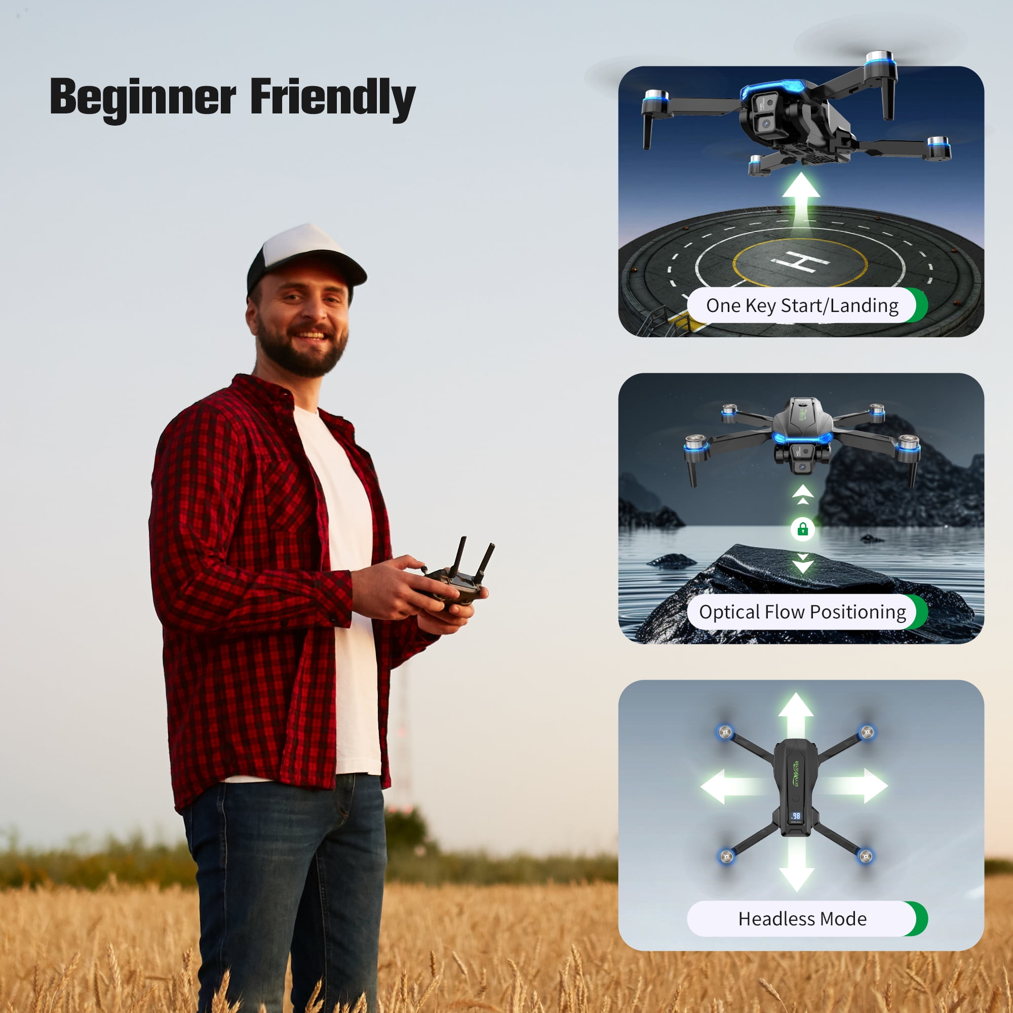 Falcon 1 RC Drone ,1080P High-Definition Camera, Brushless Motor, Optical Flow Positioning,2.4GHz , six axis gyroscope,for Childers and Adukts toys ,Gifts Box ,3 Battery