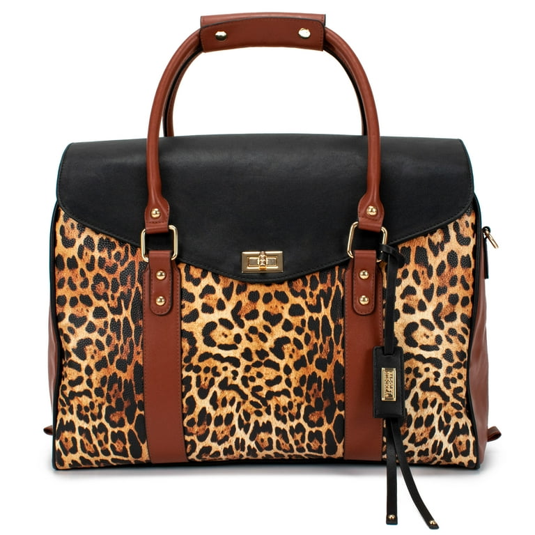 BADGLEY MISCHKA Stylish Leopard Faux Leather Travel Tote Weekender Overnight Bag Walmart