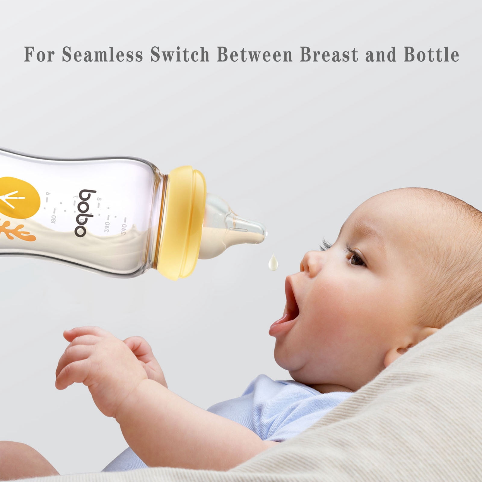 YOHKOH Glass Baby Bottle,Natural Response Nipple, 8.8oz/2Pk,Mushroom Yellow,Bottles Gift Set