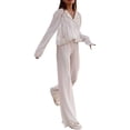 thumbnail image 1 of Dinheiro Conjunto de 2 piezas de trajes casuales para mujer, camisa de manga larga con botones, conjuntos de pantalones plisados de cintura alta (blanco), S,, 1 of 6
