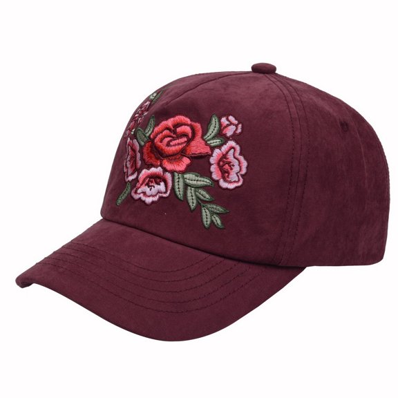 Fuchsia Embroidered Flowers Baseball Cap Hat for Woman