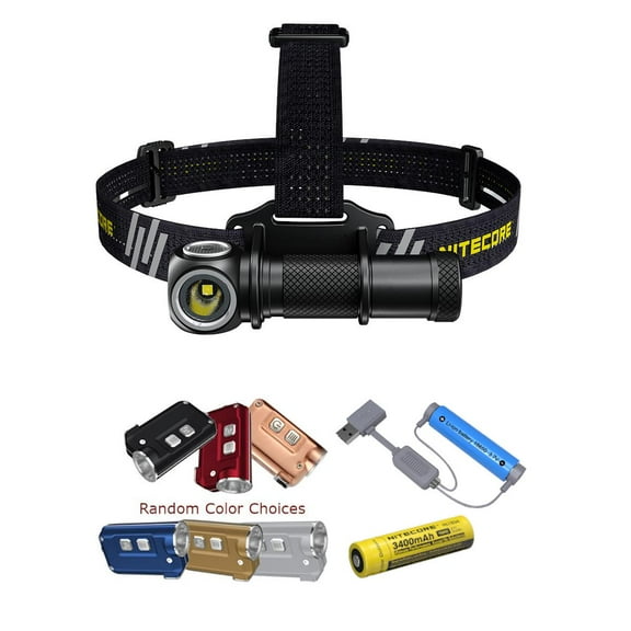 Value Bundle: Nitecore UT32 Dual Emitter Headlamp - (5700K, Cool White) - (3000K, Warm White) with 1x NL1834 Battery, 1x TINI Keychain Light (Random Color Choices) and Eco-Sensa A1 Magnetic Charger