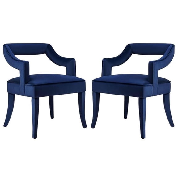 Home Square 19.7" Transitional Velvet Dining Chair in Navy - Set of 2