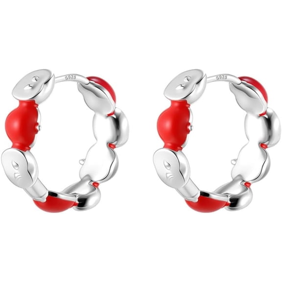 Dainty Apple Hoop Earrings S925 Sterling Silver Post Sweet Fruit Red Apple Huggie Hoops Earrings Fashion Cartilage Studs Ear Jewelry for Women