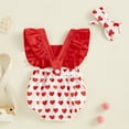 thumbnail image 5 of Okbabeha Baby Girl Summer Romper Flying Sleeve Heart Print Jumpsuit Headband, 5 of 8