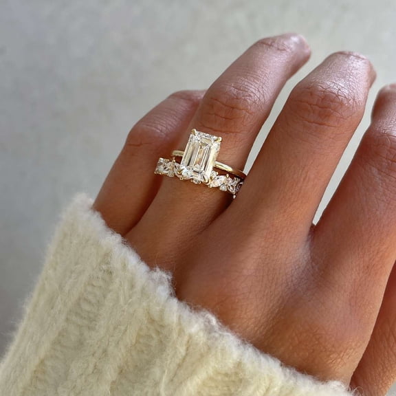 vylahjewellery Elegant Moissanite Diamond Engagement Anniversary Ring Emerald Cut Wedding Ring for Women Vermeil Yellow Gold with Marquise Stones Bridal Band