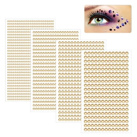 Uxcell 1792 Pcs Self Adhesive Face Gems 3/4/5/6mm Rhinestone Stickers Stick on Jewel for Face Eye Body Nails Makeup DIY Crafts Gems Orange