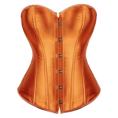 SNOWSONG Women s Bustier Corset Top Plus Size Satin Waist Cincher Overbust Bustiers Clearance! 1PC Top Orange XS