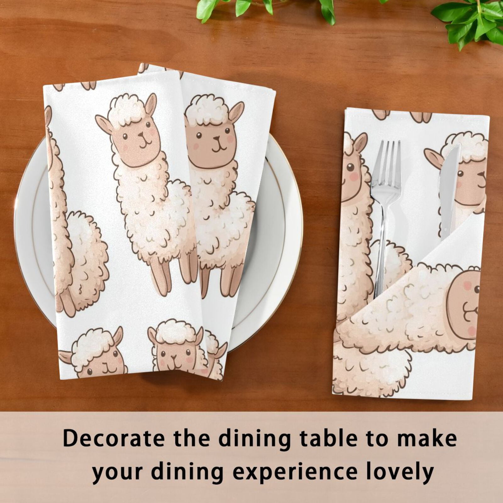 JSTEL Cute Llama Sheep Cloth Napkins Set of 6, 20x20 Inch Washable and Reusable Napkin for Decoupage Dinner Party Everyday Use