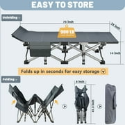 MOPHOTO XL Heavy Duty Folding Camping Cot, 75 Portable Folding Bed for Adults, Rollaway Bed Sleeping Cot with Pearl Mattress, Outdoor Camping Cot