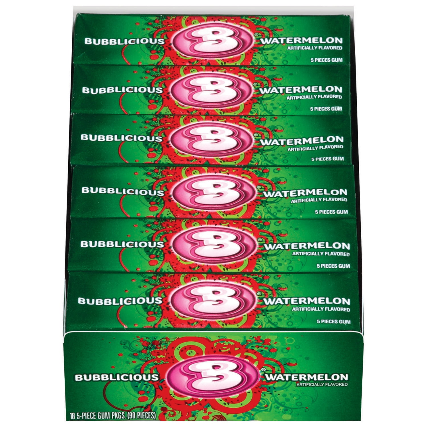 Bubblicious, Watermelon Bubble Gum, 5 Pcs, (Pack of 18)