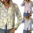 thumbnail image 4 of Camisa con estampado floral de mujer de moda con cuello en V Botón de manga larga Blusa elegante inf Abanopi Rosa/Extragrande, 4 of 7