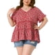 thumbnail image 1 of Blusa de mujer plus size Agnes Orinda, estilo boho, con flores, escote en V, mangas con volantes, blusas tipo babydoll en capas, 2X rojo y verde, 1 of 6
