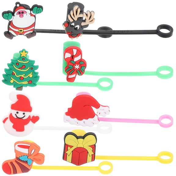 8pcs Reusable Silicone Straw Covers Christmas Straw Stopper Drinking Straw Protectors