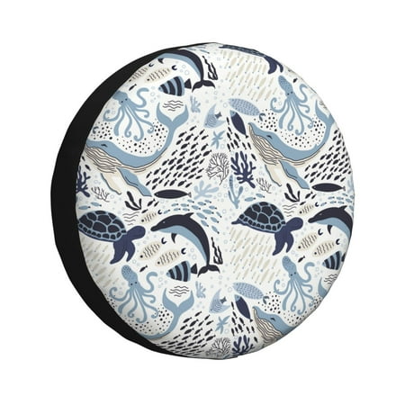 Spare Tire Cover Sea Animal Elements Wheel Cover Tire Covers for Trailers Car Truck Camper Universal Tire Covering Fits Diameter 16 inch