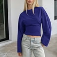thumbnail image 2 of ZHYou Women's Cropped Long Sleeve Tops Loose Fit Batwing Sleeve Soft Stretchy Tee Shirts,Blue,Size L, 2 of 9