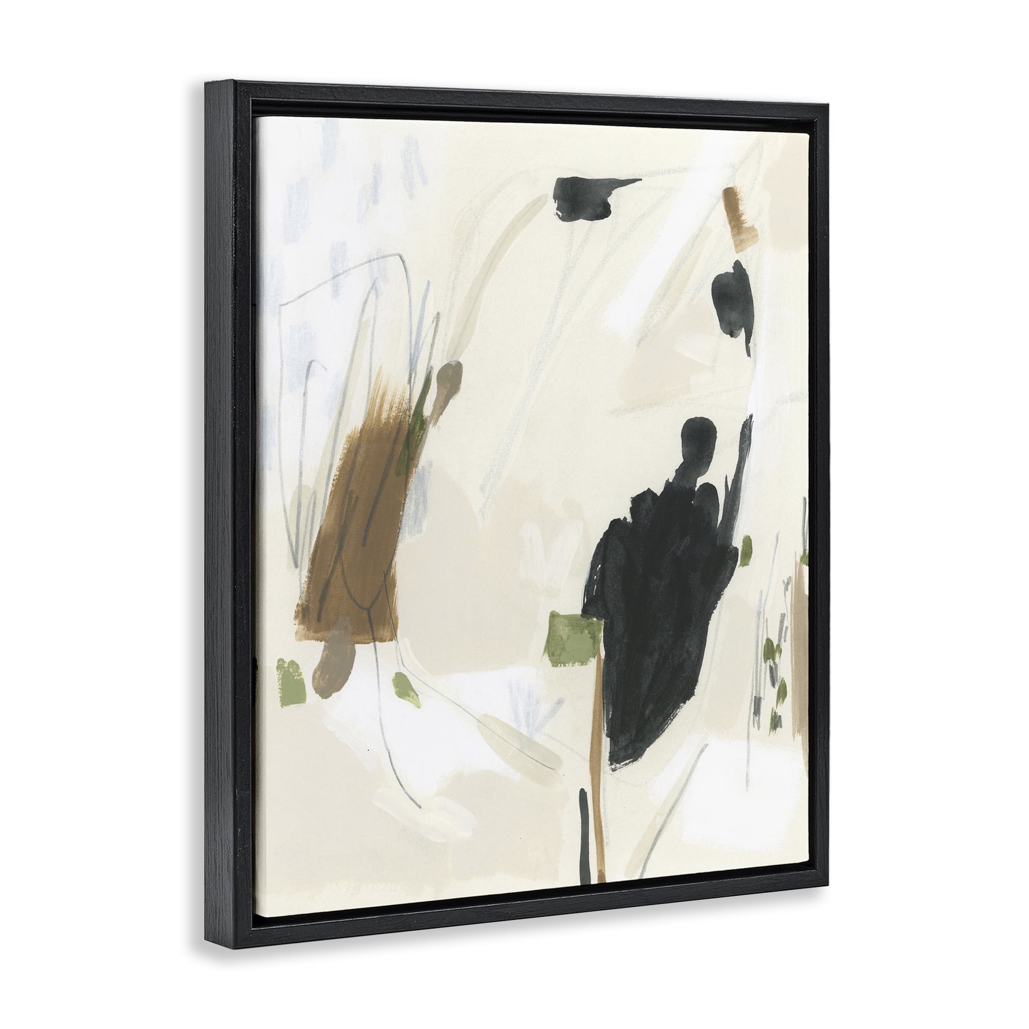 Stupell Industries Subdued Neutral Abstract Abstract Painting Black Floater Framed Canvas Art Print Wall Art, 25 x 31