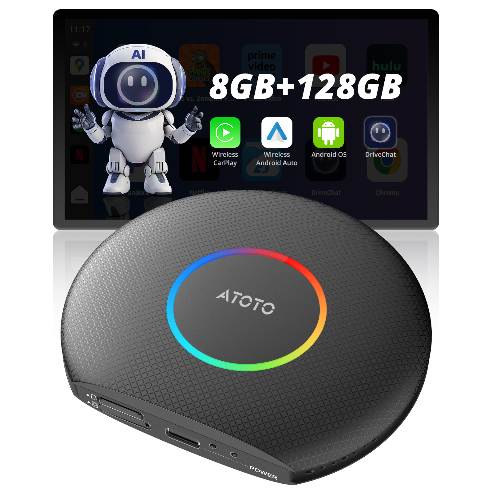 ATOTOOUT「AI Box」CarPlay & Android Auto ATOTO Carplay Ai Box Gen2 AI Smart Box 8GB+128GB Wireless CarPlay