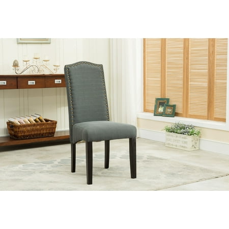 Best Master Furniture Grey Linen Blend Nailhead Dining Chair, Set of