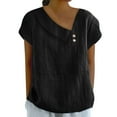 thumbnail image 3 of Aboser Asymmetrical Shirts for Women Trendy Cotton Linen Tops Dressy Casual Short Sleeve T Shirt Solid Color Beach Blouse Breathable Cozy Tunic Top Black L, 3 of 7