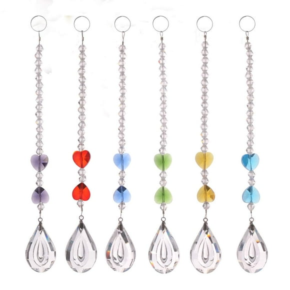 LONGSHENG Colorful Heart Crystal Suncatcher Prisms Garden Lighting Rainbow Maker Fengshui Ornament Wedding Decor Window Hanging Christmas Decor Pendant Fengshui Gift Set of 6