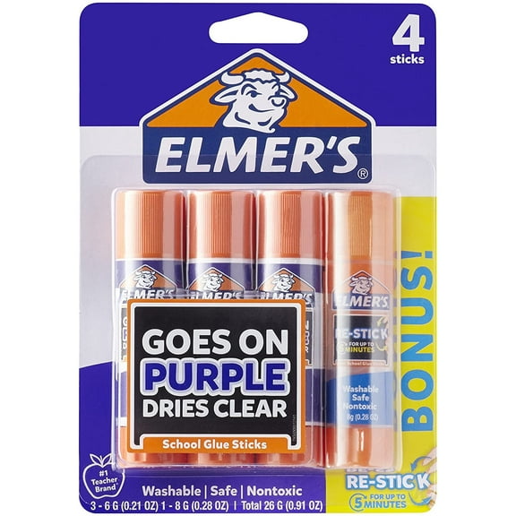 Elmers Disappearing Purple Glue Sticks with Bonus Re-Stick Glue Stick, 3 1 Pack