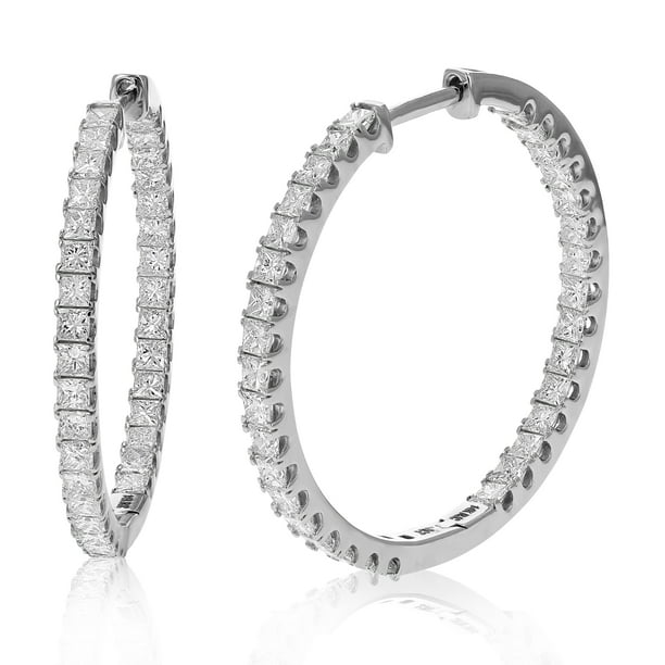 3 CTTW Princess Cut Diamond Inside Out Hoop Earrings 14K White Gold ...