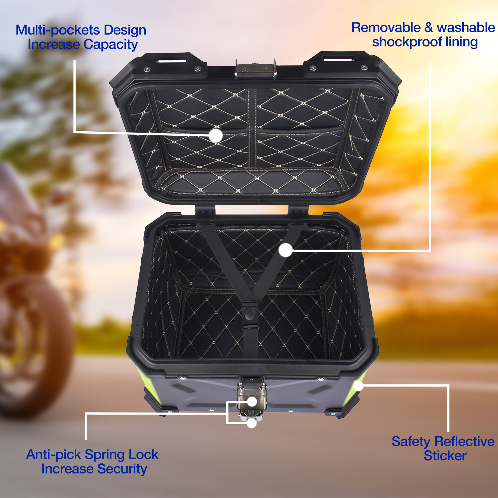 GELUOXI Motorcycle Top Case Scooter Luggage Storage Trunk Rear Tour Tail Box 45L Black