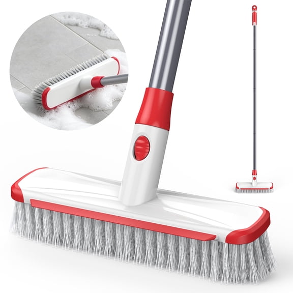 ILAVCLEAN Floor Scrub Brush with Long Handle Squeegee Carpet Scrubber for Cleaning Shower Deck Tub Outdoor Floors Brush