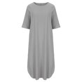 thumbnail image 4 of Moda mujer color sólido algodón y lino manga larga pliegue sexy vestido casual Fridja bnh1530, 4 of 8