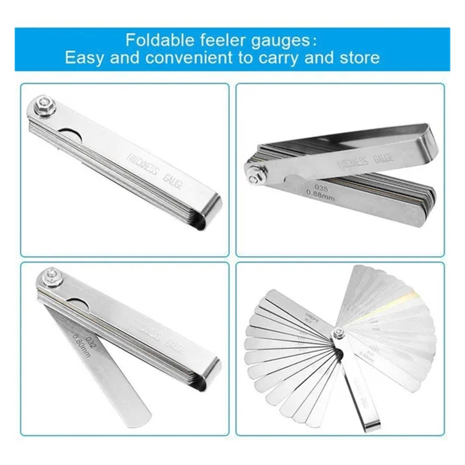 32 Blades Alloy Range Finder Feeler Gauge Valve Teaching Feeler Gauge 0.04-0.88 Mm Gap Copper Sheet Measuring Tool ,Easy to Use