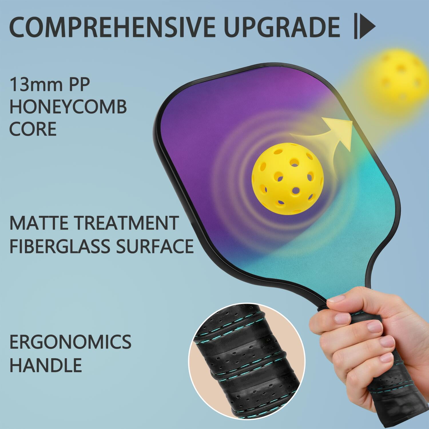 Pickleball Paddles Set Of 2, Fiberglass Surface, Neon Fluid Print, 4 Balls & Bag