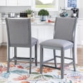 thumbnail image 6 of Linon Vern Set of 2 Light Gray Upholstered Wood Counter Stools in Gray Stain, 6 of 7