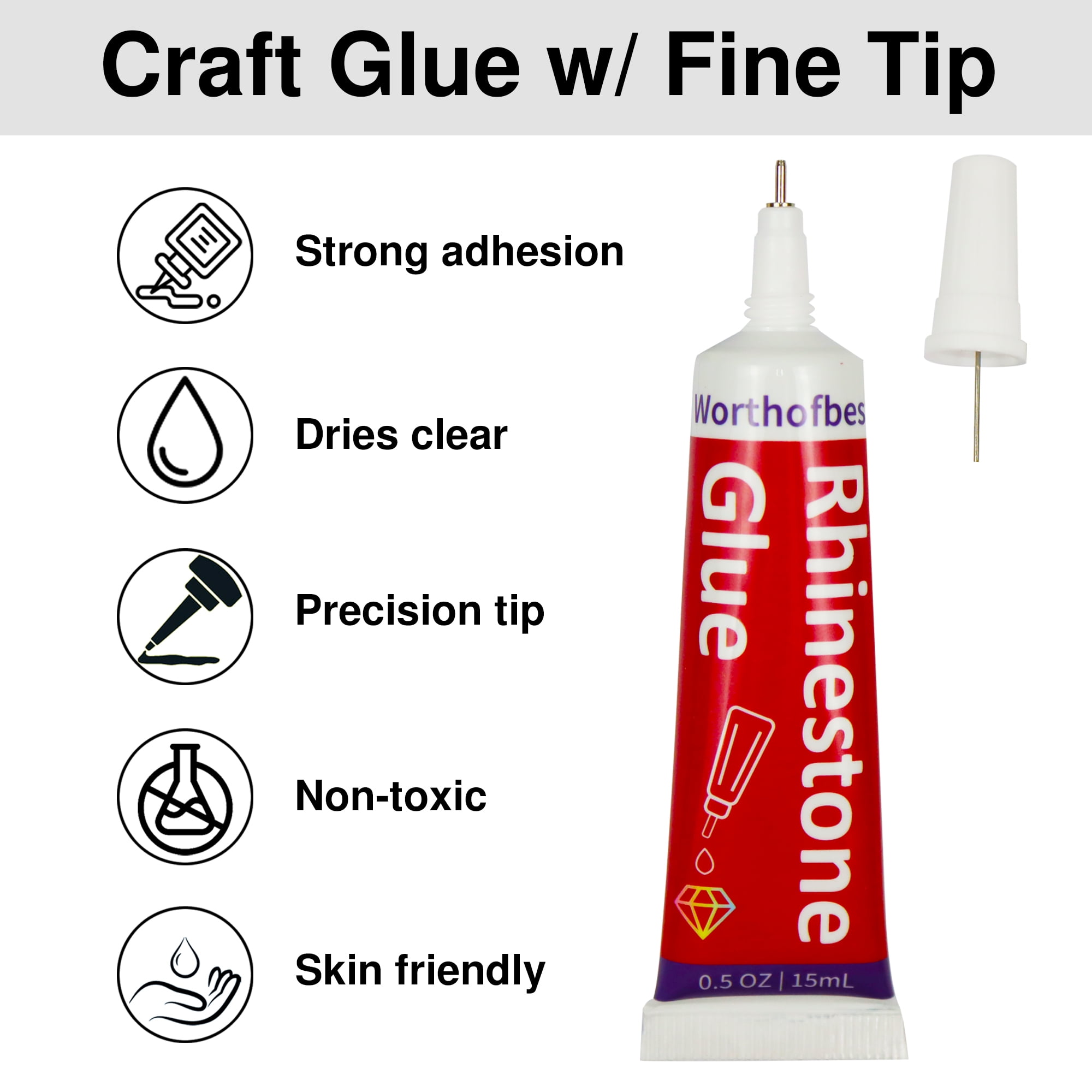 worthofbest Rhinestone Glue Clear with Rhinestones for Crafts, Flat